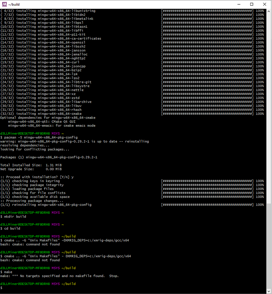 msys2 cmake command not found